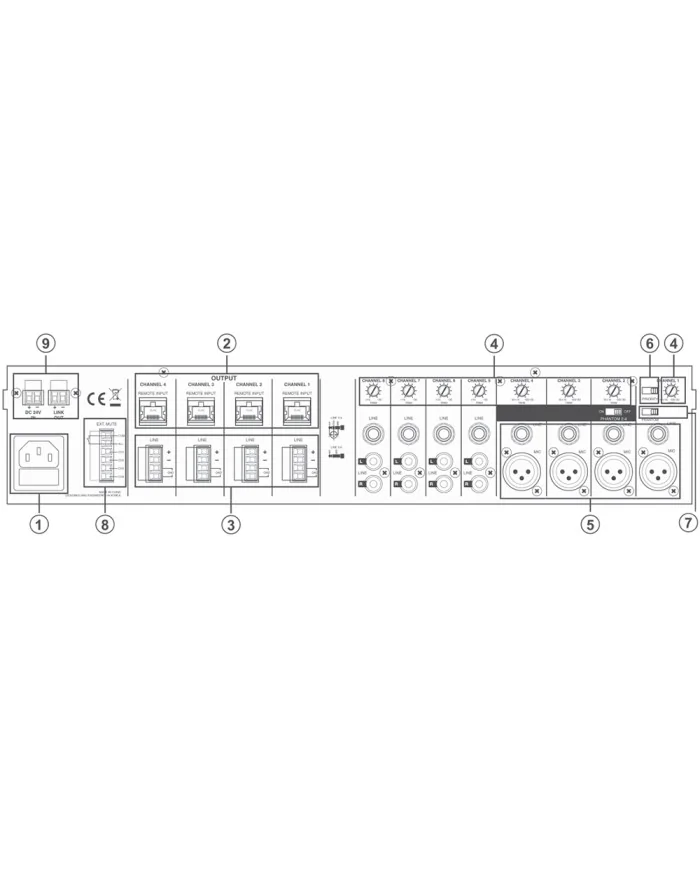 Mixer a 4 zone preamplificatore 8 ingressi su 4 zone assegnabili