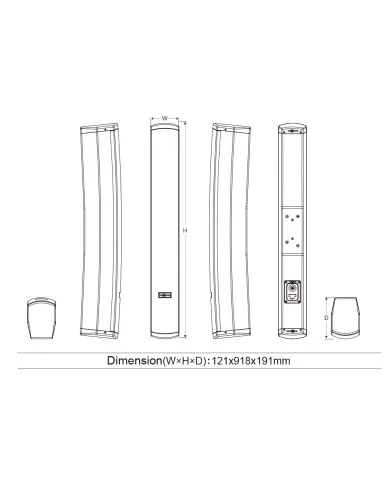 Diﬀusore a colonna con commutatore 4Ω/100V T83W versione bianca